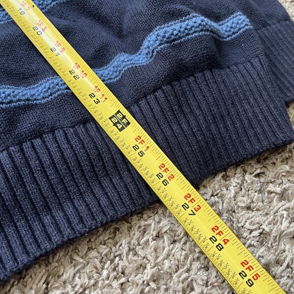 Tommy Hilfiger Sweater Mens blueNavy Blue Striped Crest Logo Preppy Knit - Picture 3 of 6